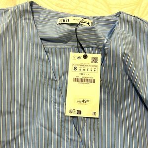 Zara striped vent poplin blouse size small
